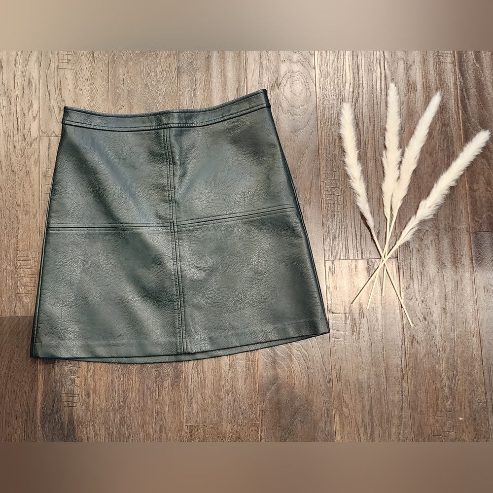 The Limited, faux leather dark green mini skirt.  Size 4
